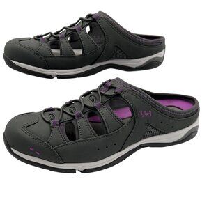 Ryka Womens 9M Gray Purple Slip On Sandals Bungee Mule Sneakers Gorpcore Hiking